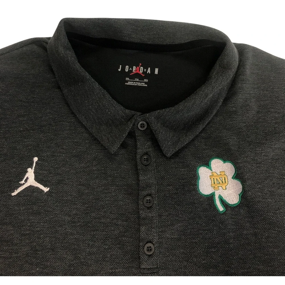 Jordan Mens Dark Gray Polo Shirt Short Sleeve Notre Dame Shamrock Logo‎ XXL